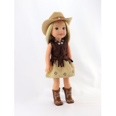 Brown Little Cowgirl with Hat and Boots-Fits 14 Inch Wellie Wisher Dolls | 14 Inch Doll Clothing   